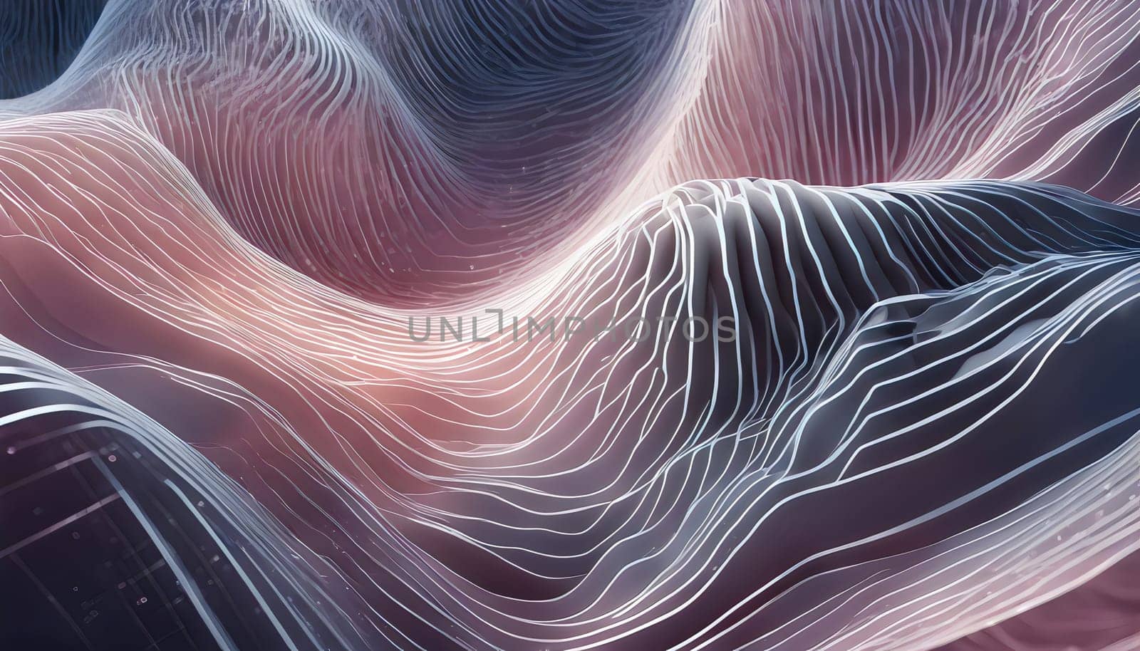 Abstract Digital Landscape of Flowing Lines and Waves Created by artificial intelligence