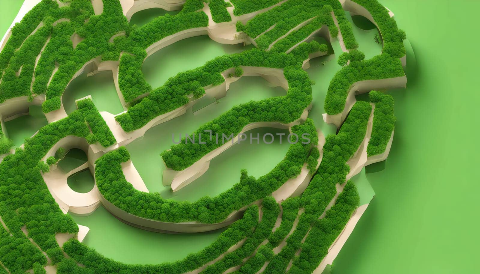 Green Labyrinth Design with Trees Created by artificial intelligence