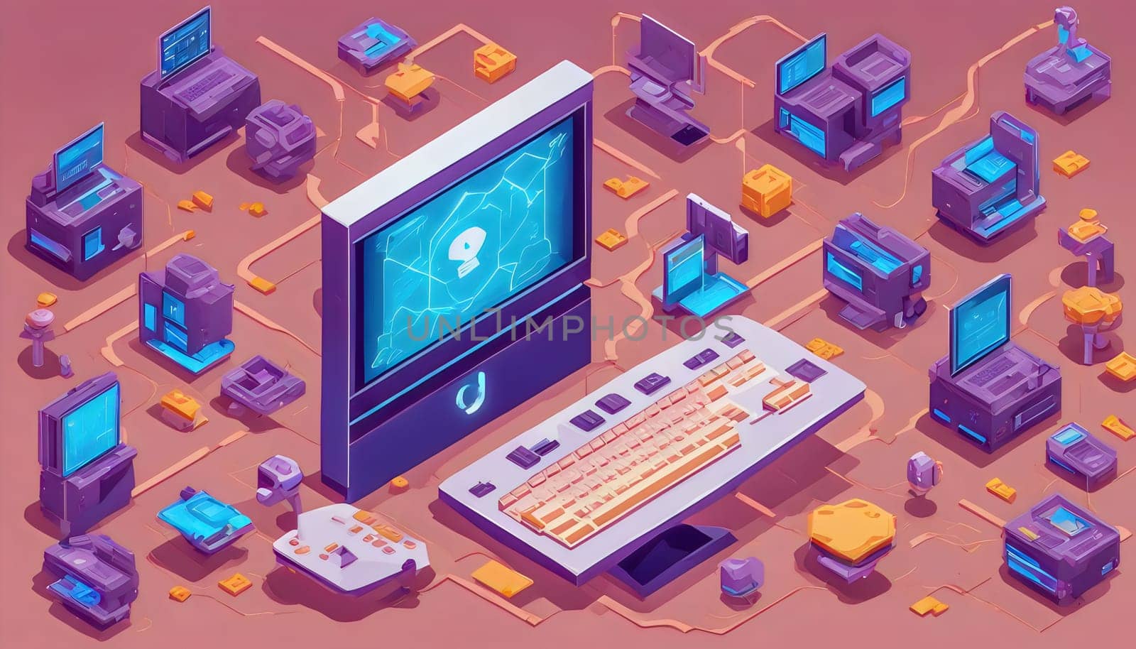 Isometric Digital Security Concept with Computer Network by rostik924