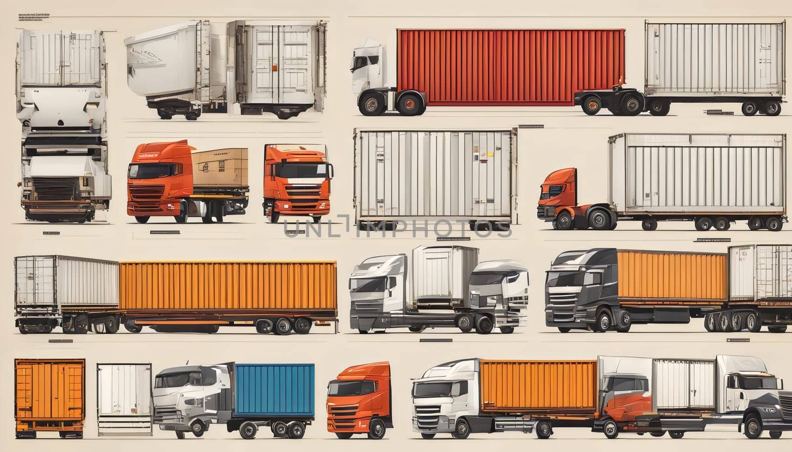Variety of Trucks and Cargo Containers Created by artificial intelligence