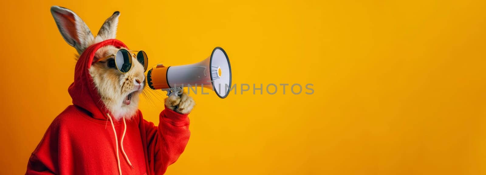 Costumed Rabbit with Megaphone on Yellow by andreyz