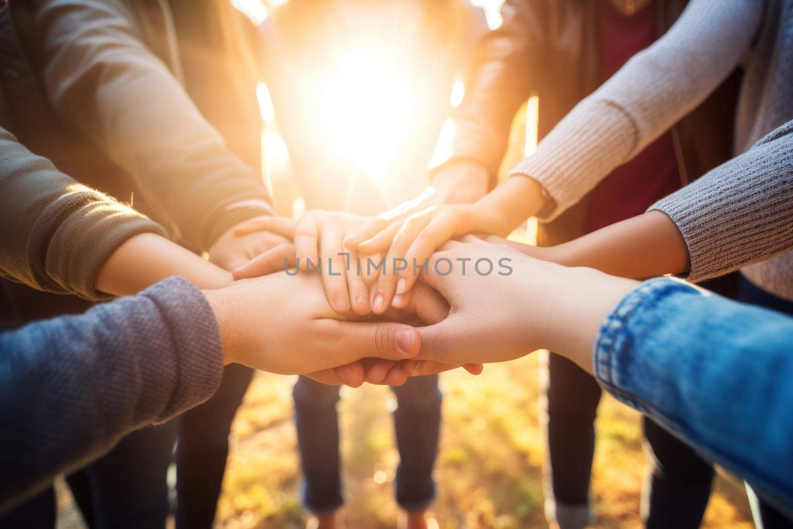 a group of people holding hands, forming a circle of support. Generative ai by matamnad