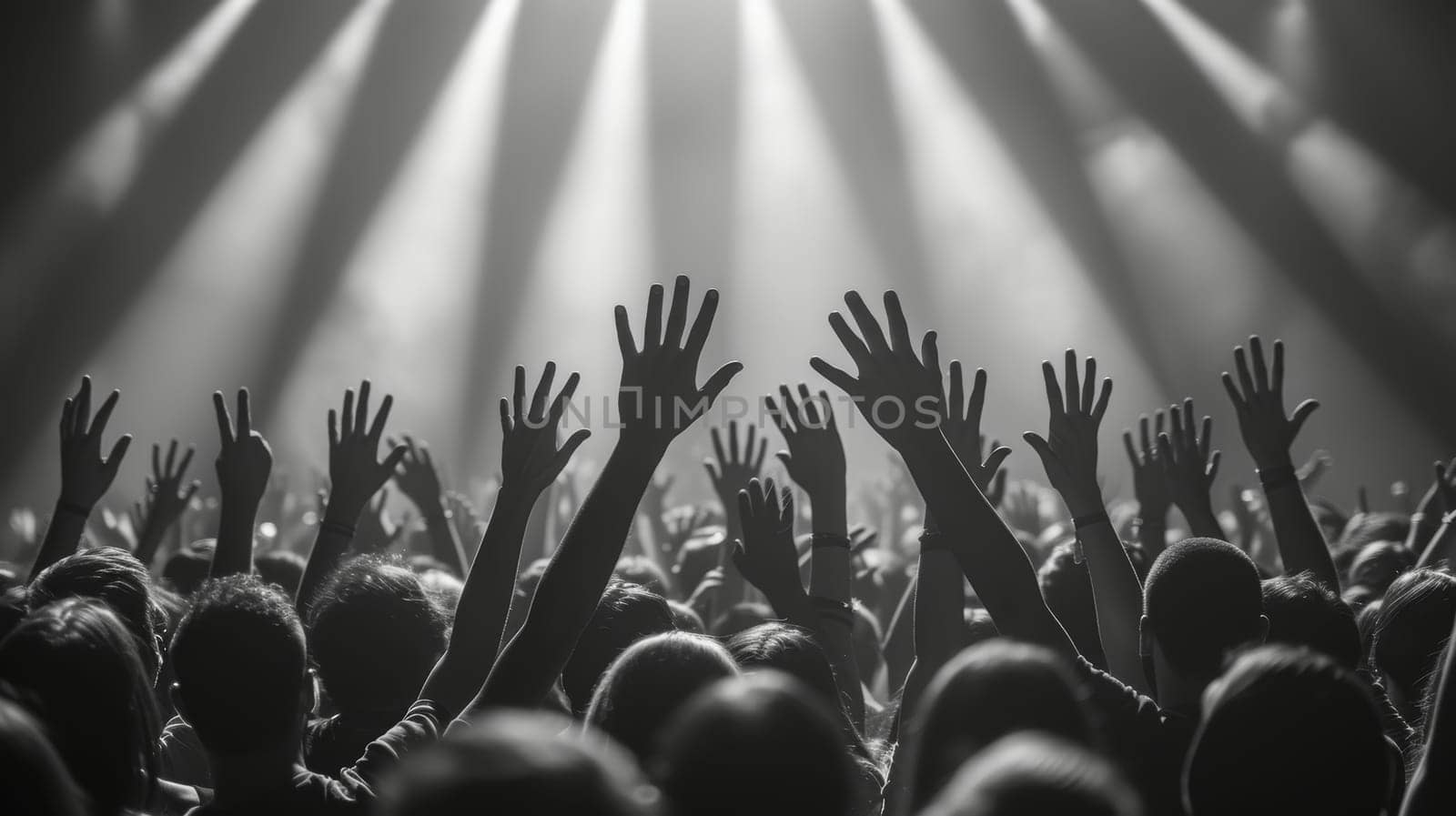 During a music festival, an audience raises their hands
