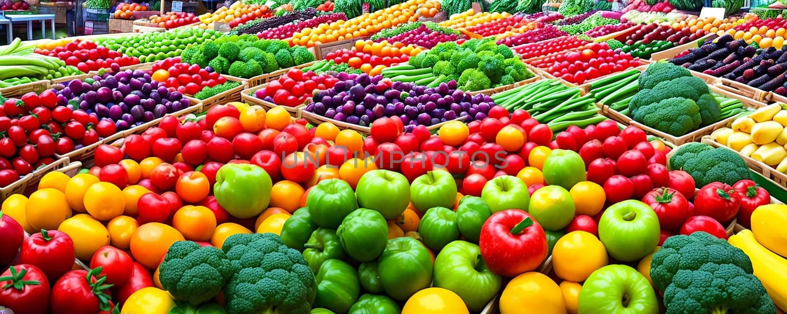 Vibrant Market. Fresh fruits and vegetables at a local market. Colors, shapes, and variety of produce available. Generative AI