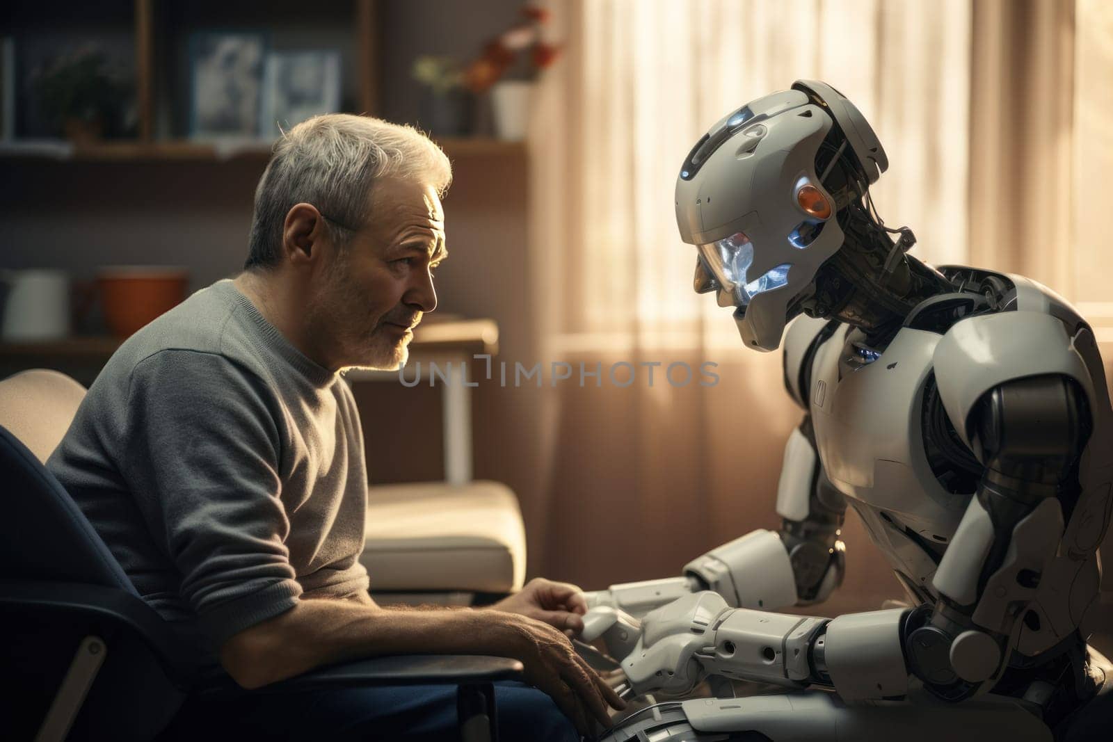 Future of geriatric care with robots in retirement home, Generative AI.