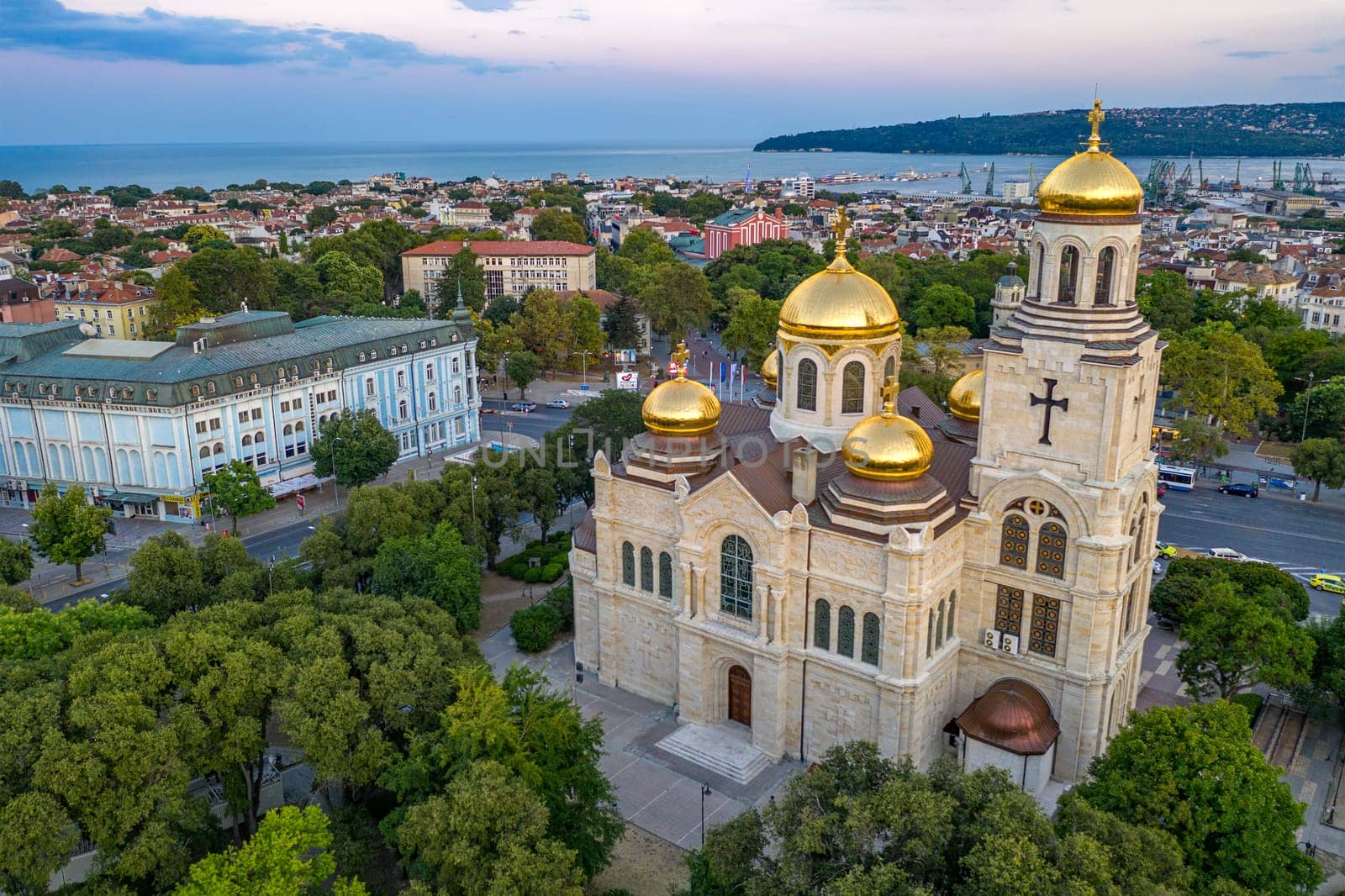 Aerial view of The Cathedral And city center of Varna, Bulgaria  by EdVal