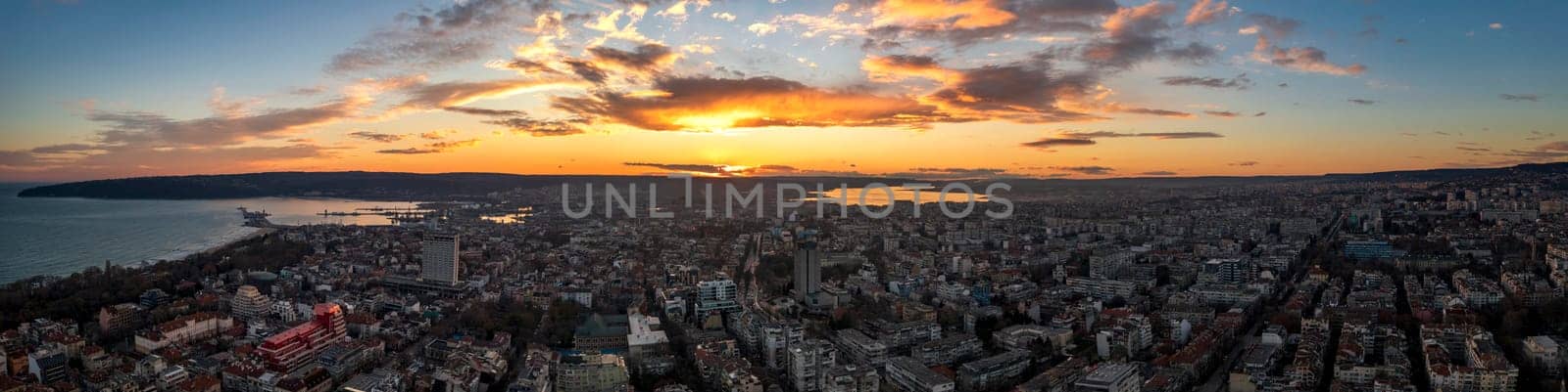 Splendid aerial panoramic view of the sunset over the city Varna, Bulgaria.  by EdVal