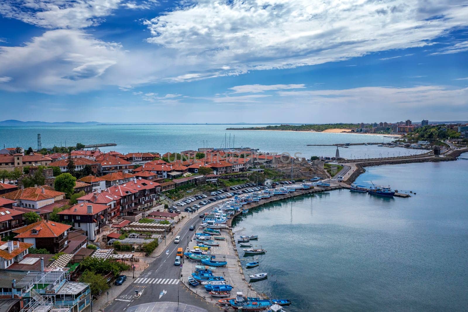 General aerial view of Nessebar, an ancient city on the Black Sea coast of Bulgaria by EdVal