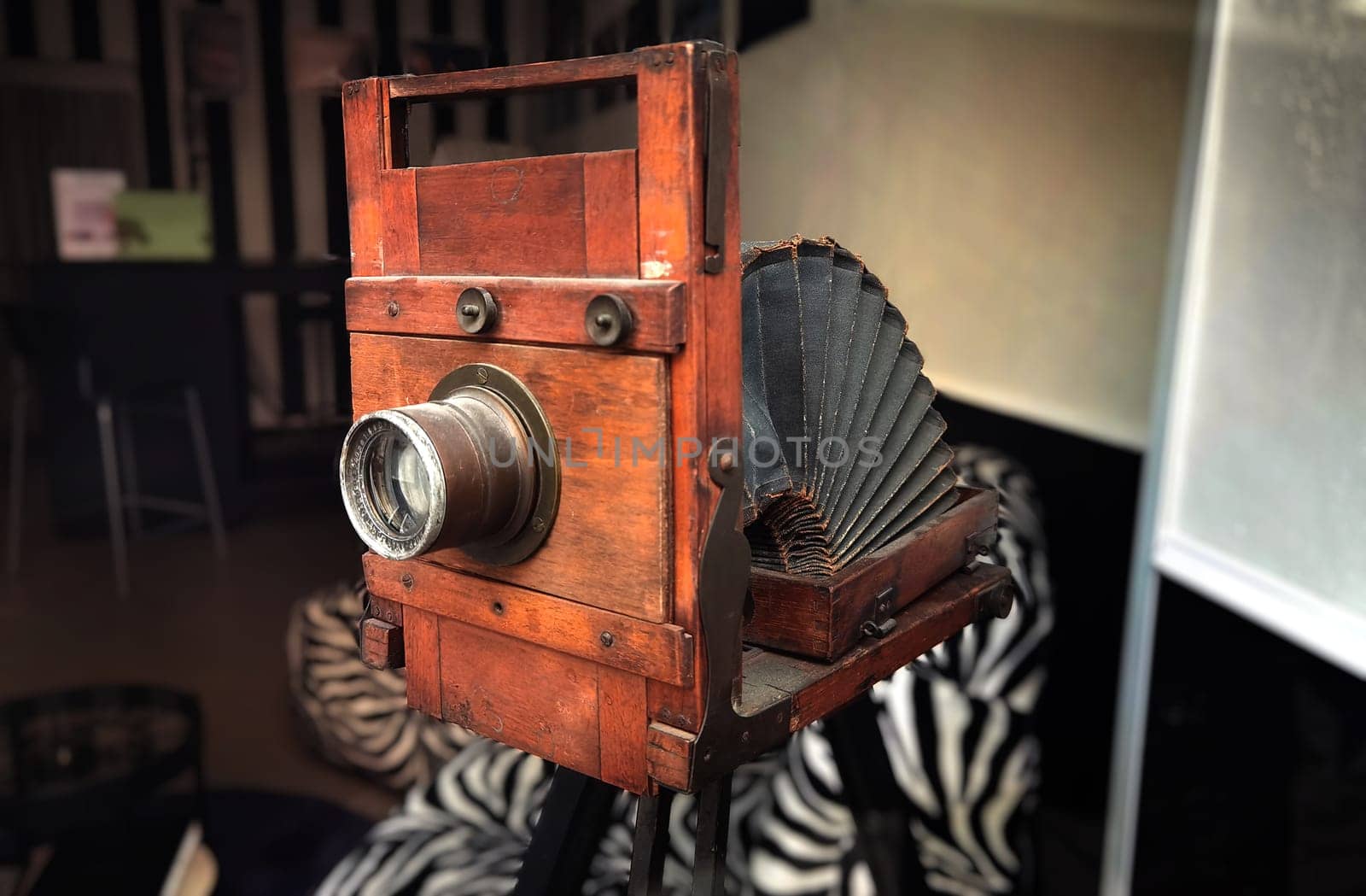 old Wooden retro camera. old-fashioned photo camera