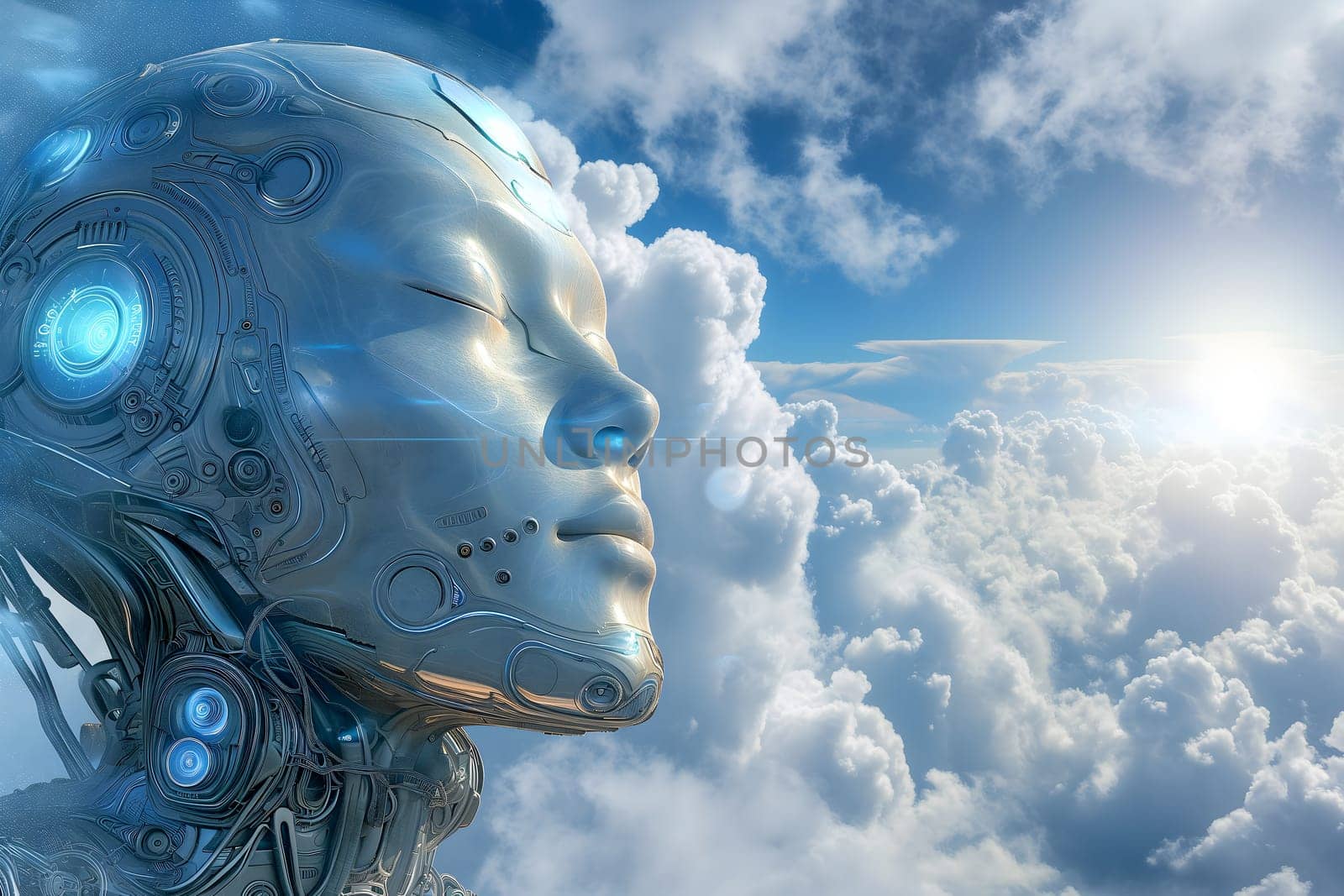 android face on cloudy sky background by z1b