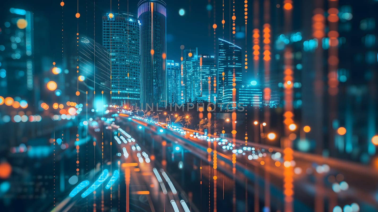 Dynamic Finance Flow, Double Exposure of Data and Technology background. Neural network generated image. Not based on any actual scene or pattern.