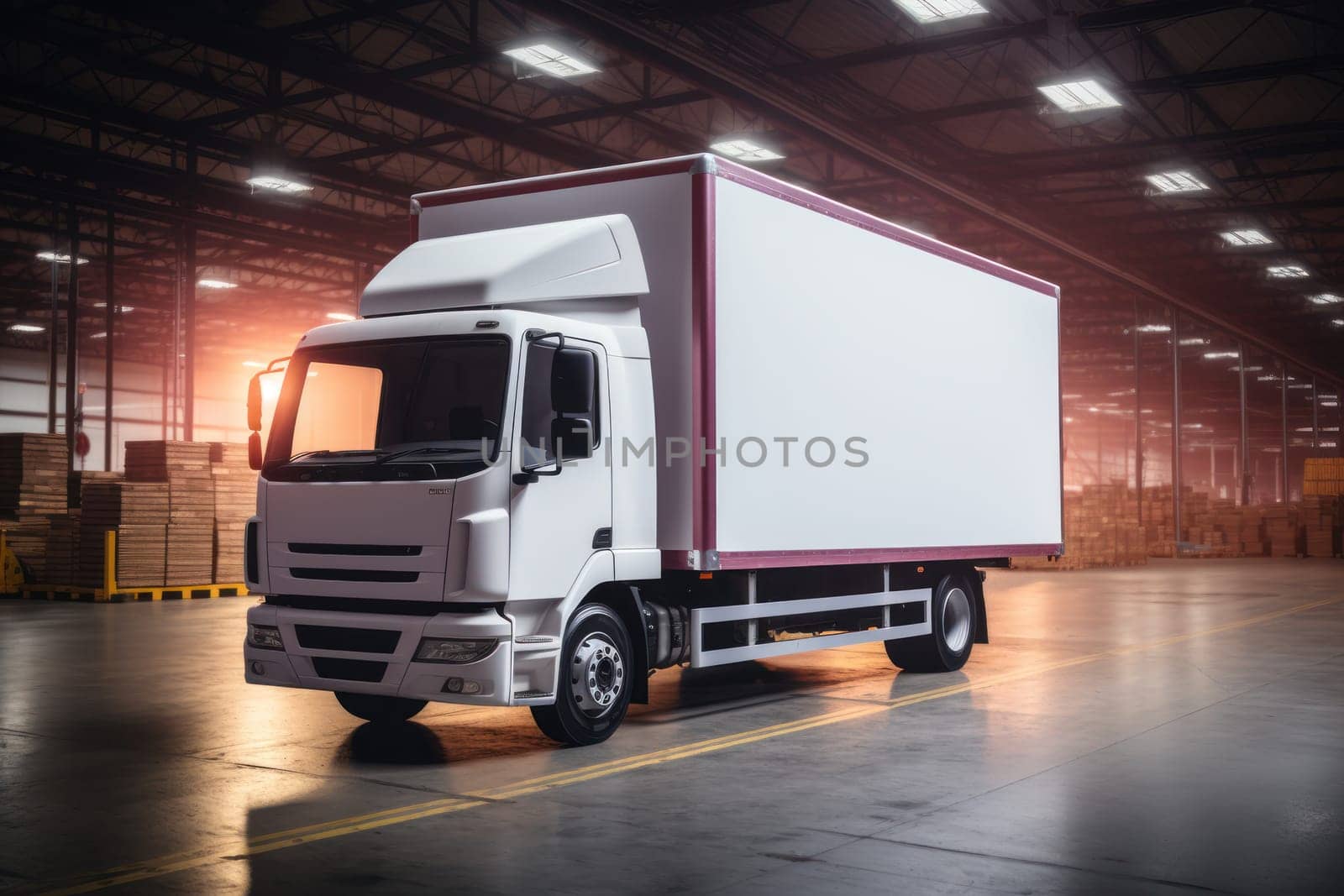 white delivery truck side view cargo truck advertising Generative AI.