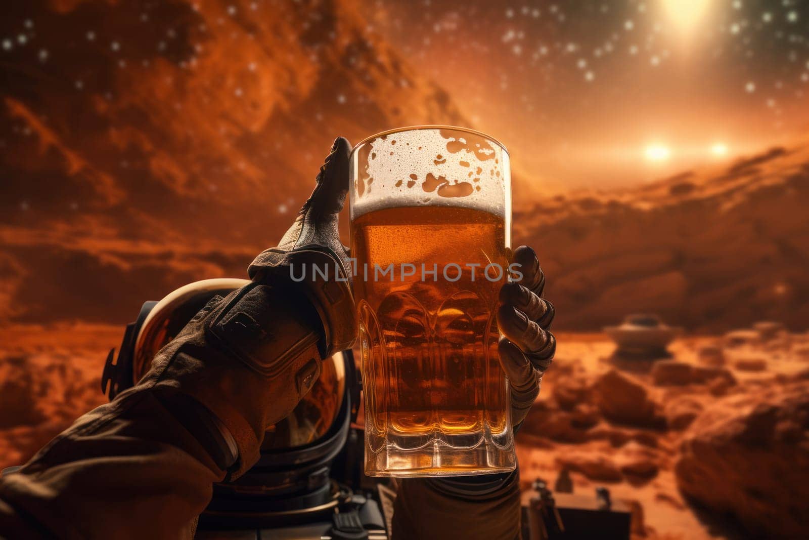 An astronaut drinks some beer on the planet. Generative AI..