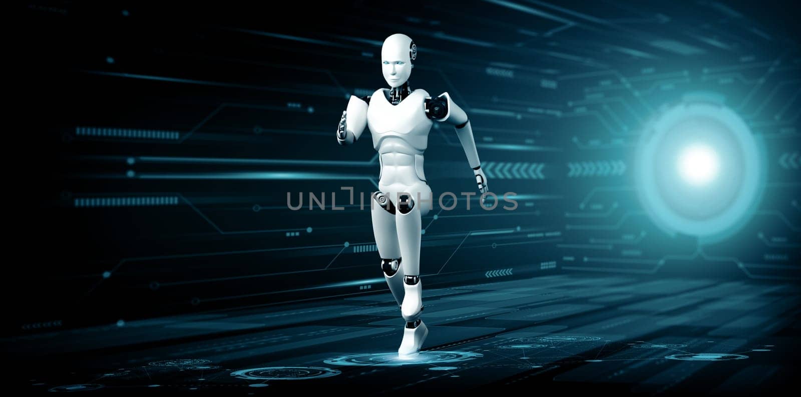 XAI Running robot humanoid showing fast movement and vital energy by biancoblue