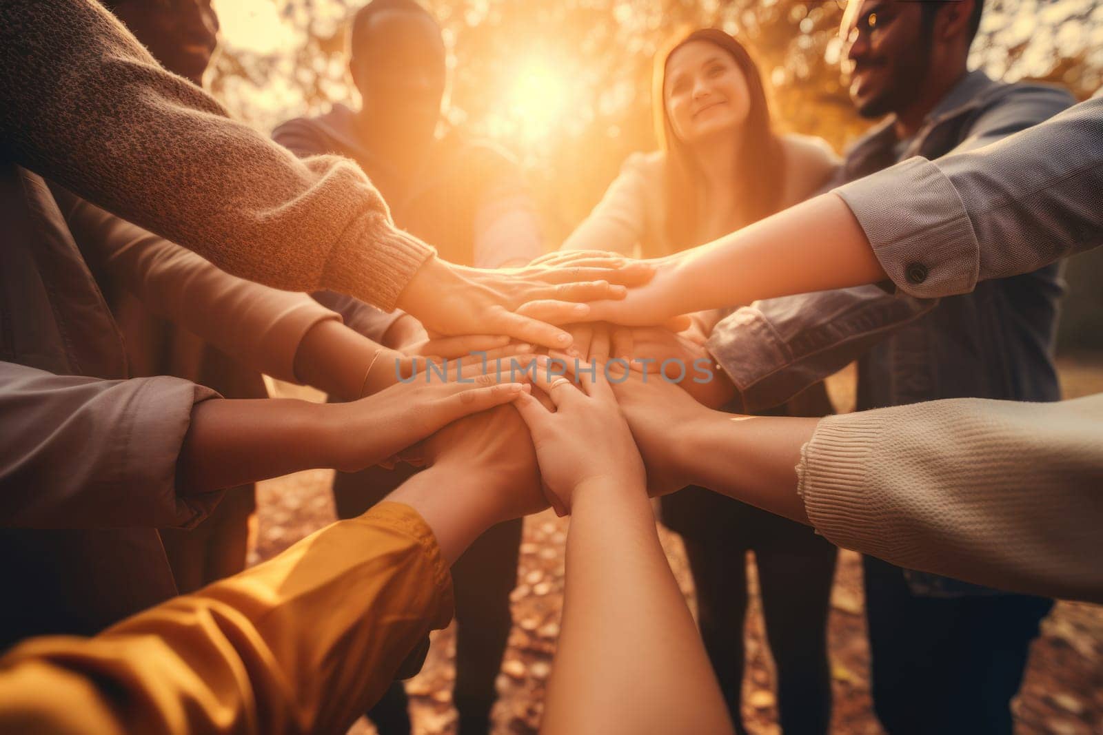 a group of people holding hands, forming a circle of support. Generative ai.