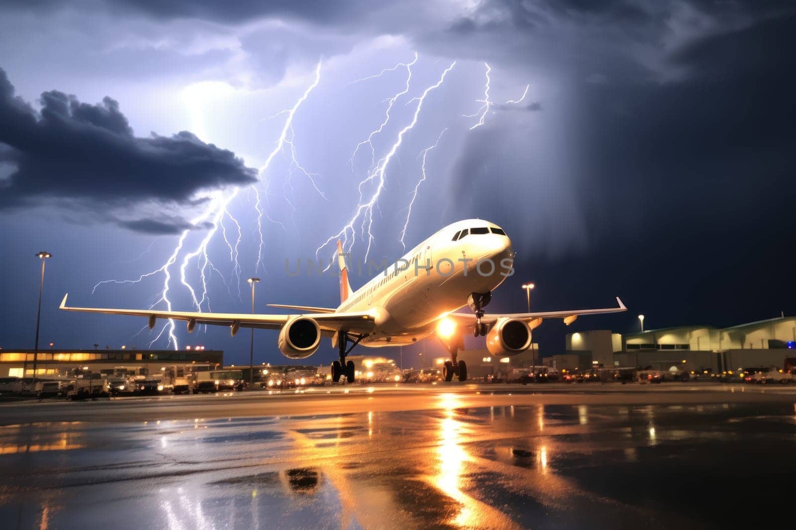 Passenger plane flies in a thunderstorm. Generate Ai. by matamnad