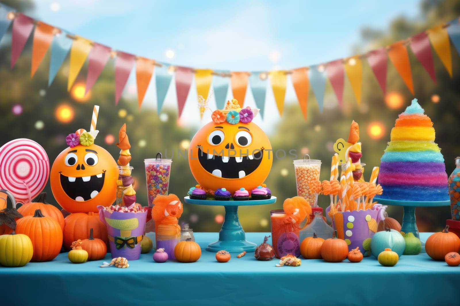 Scary Halloween festival decoration background. Generative AI by matamnad
