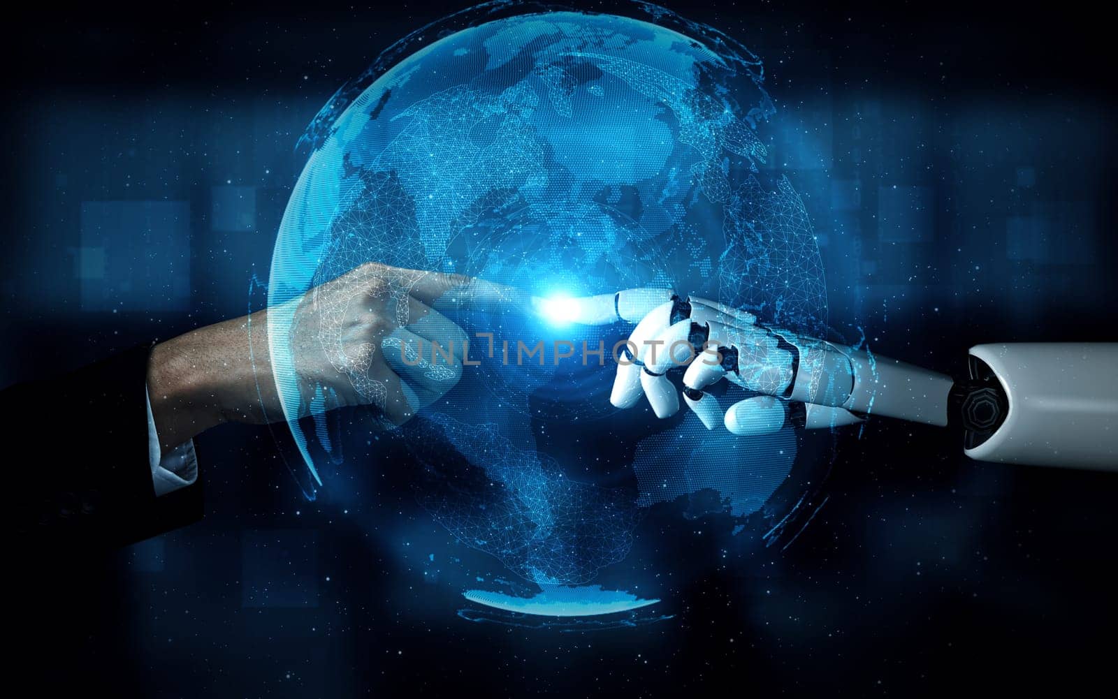 XAI 3D rendering artificial intelligence AI research of robot and cyborg development for future of people living. Digital data mining and machine learning technology design for computer brain.