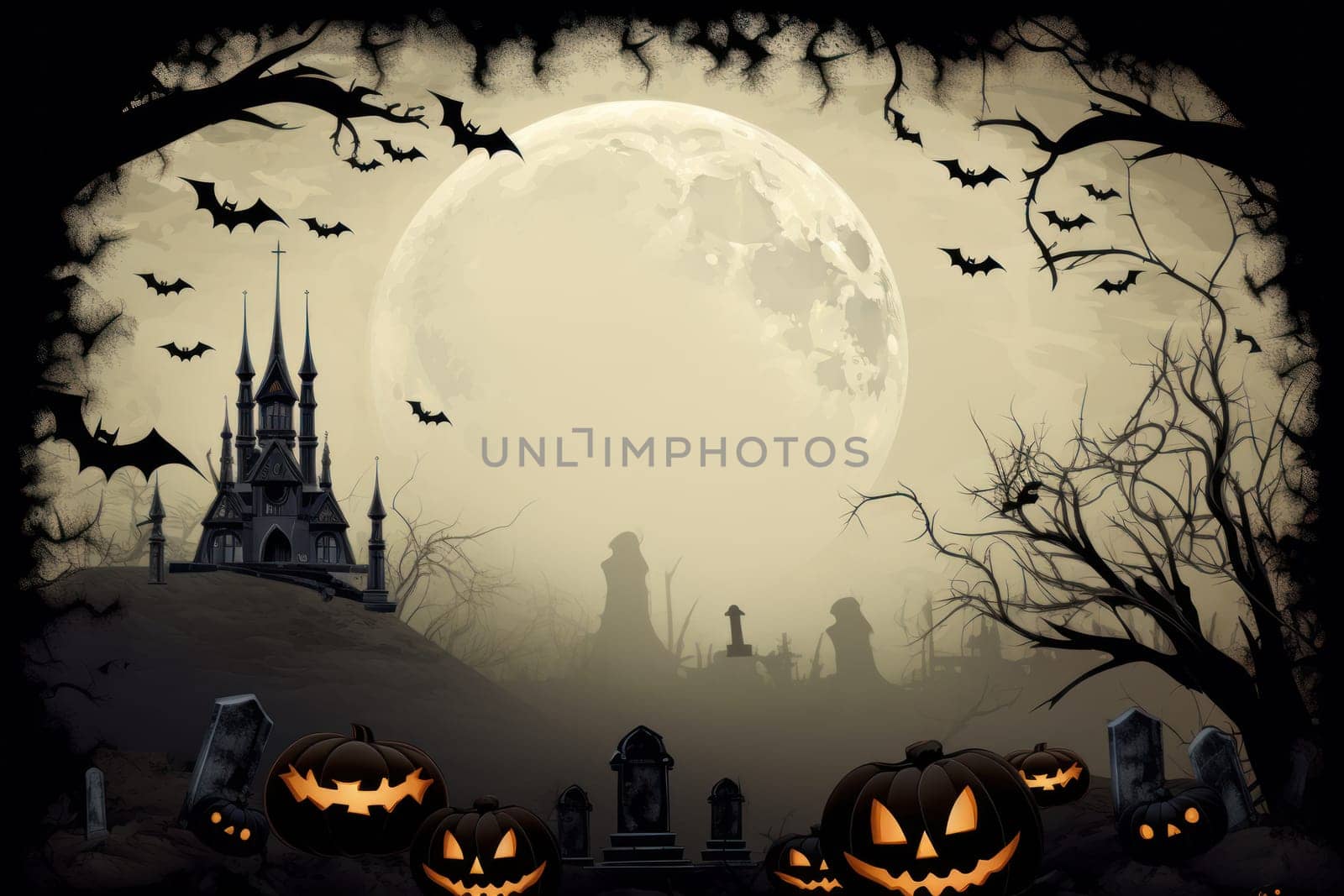 Scary Halloween festival decoration background. Generative AI by matamnad