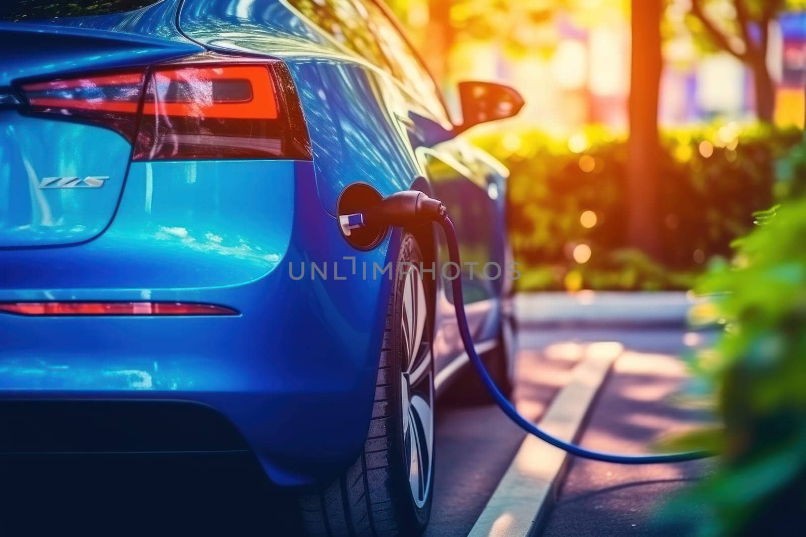 ev charging station for electric car in concept of green energy. generative ai by matamnad