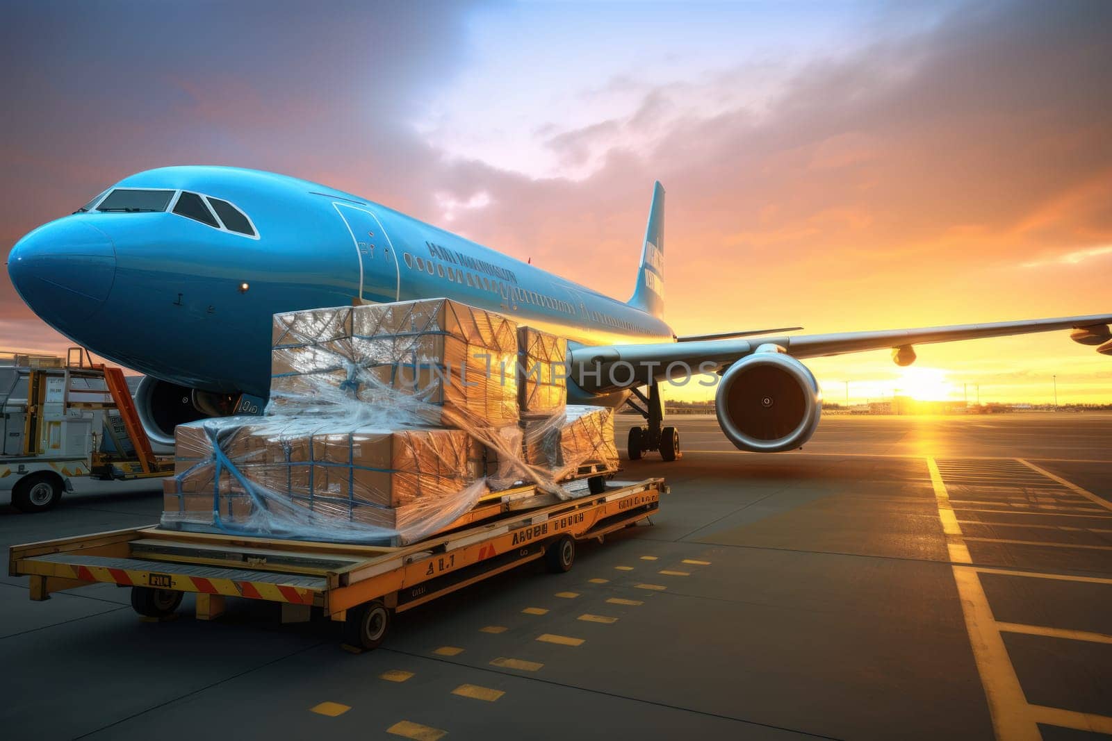 Loading of goods on board a cargo plane, airport , Business logistic. Generative ai by matamnad