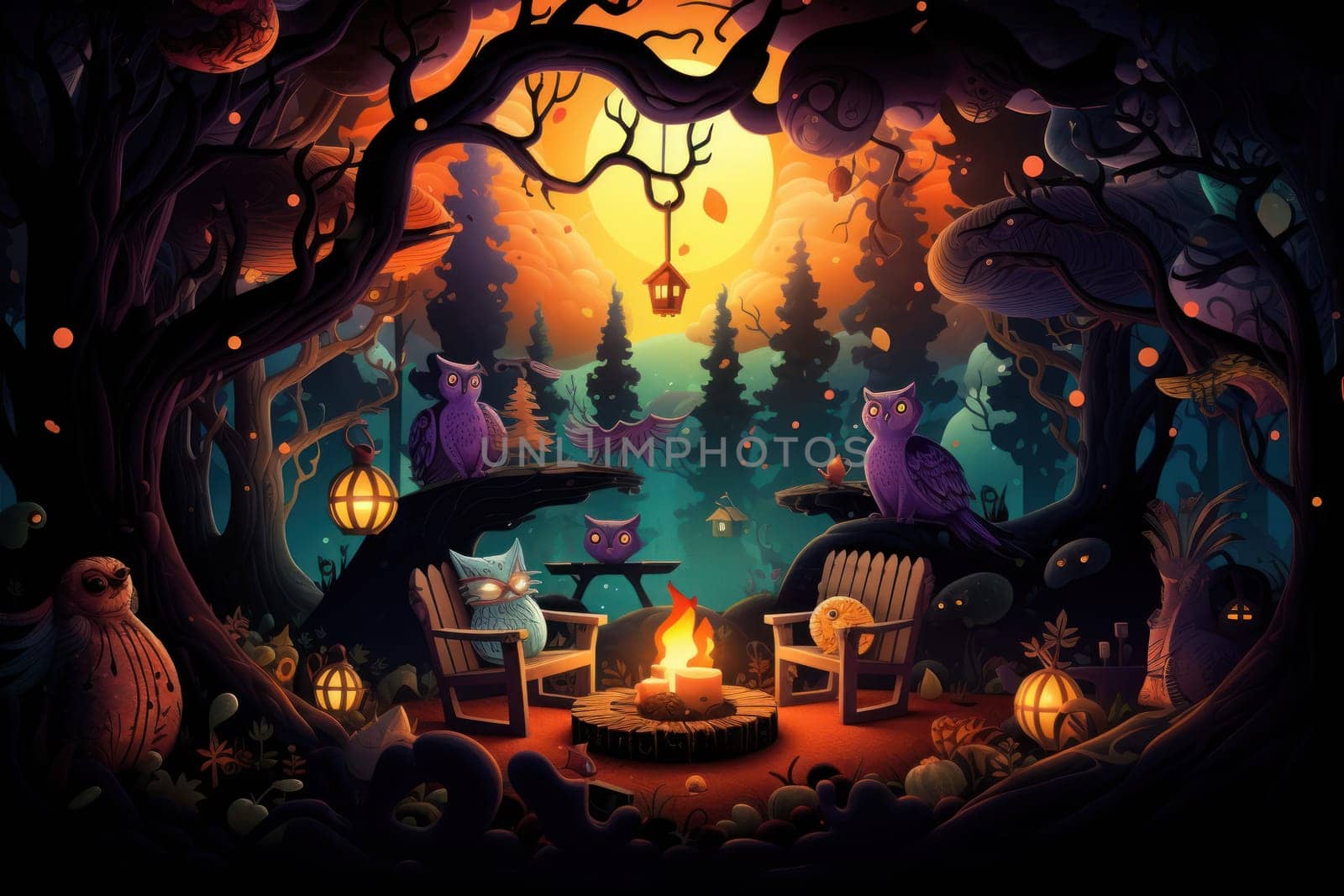 Halloween scene background withpumpkins of spooky Halloween Generative AI.