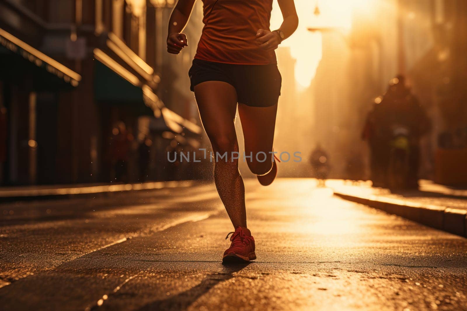 running on city street. Urban workout. Generative AI.