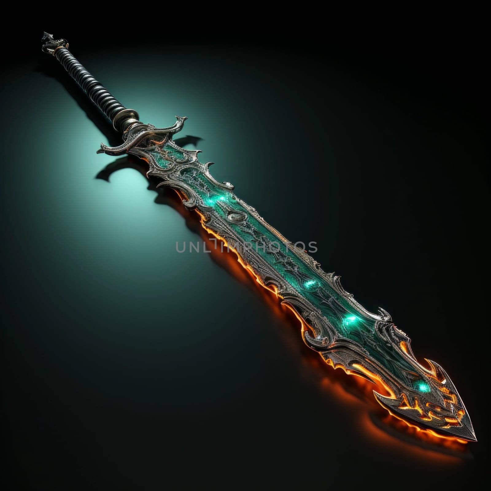 Magical Sword 3D Illustration. Mystical Graphic Asset isolated. Ai generated