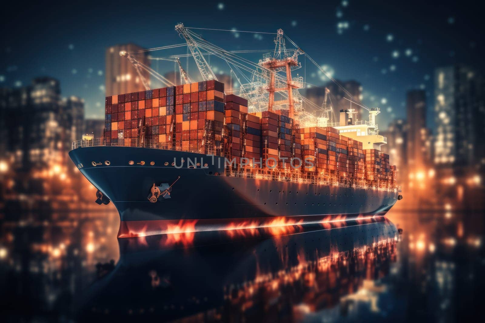 Big transport ship with containers with goods on the open sea. Generative AI by matamnad