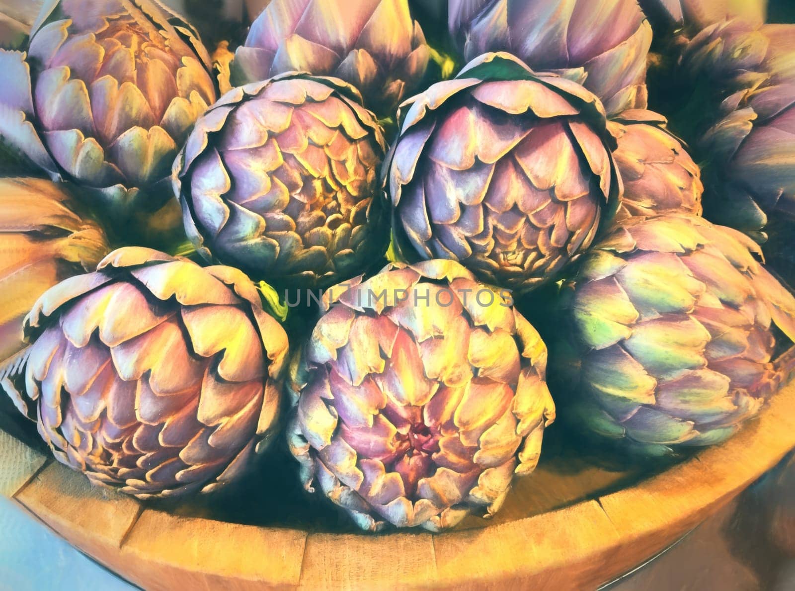 Artichokes for sale in a french market by Godi