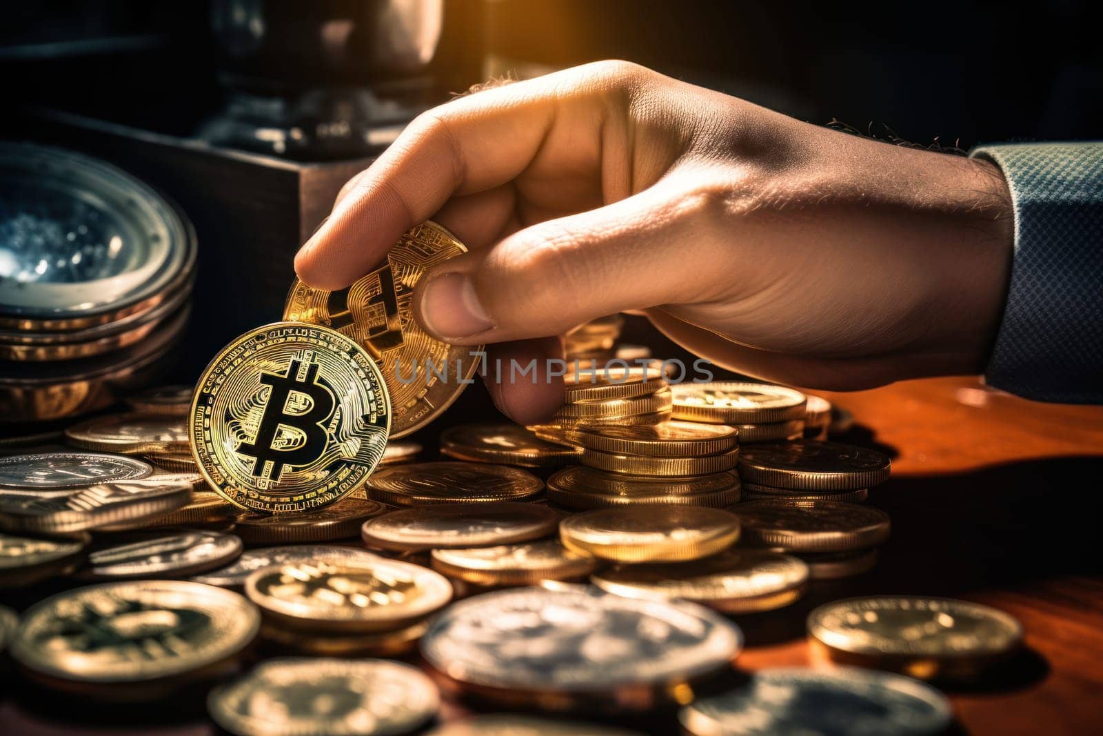 billionaire man get bitcoin coin for shopping. generative AI by matamnad