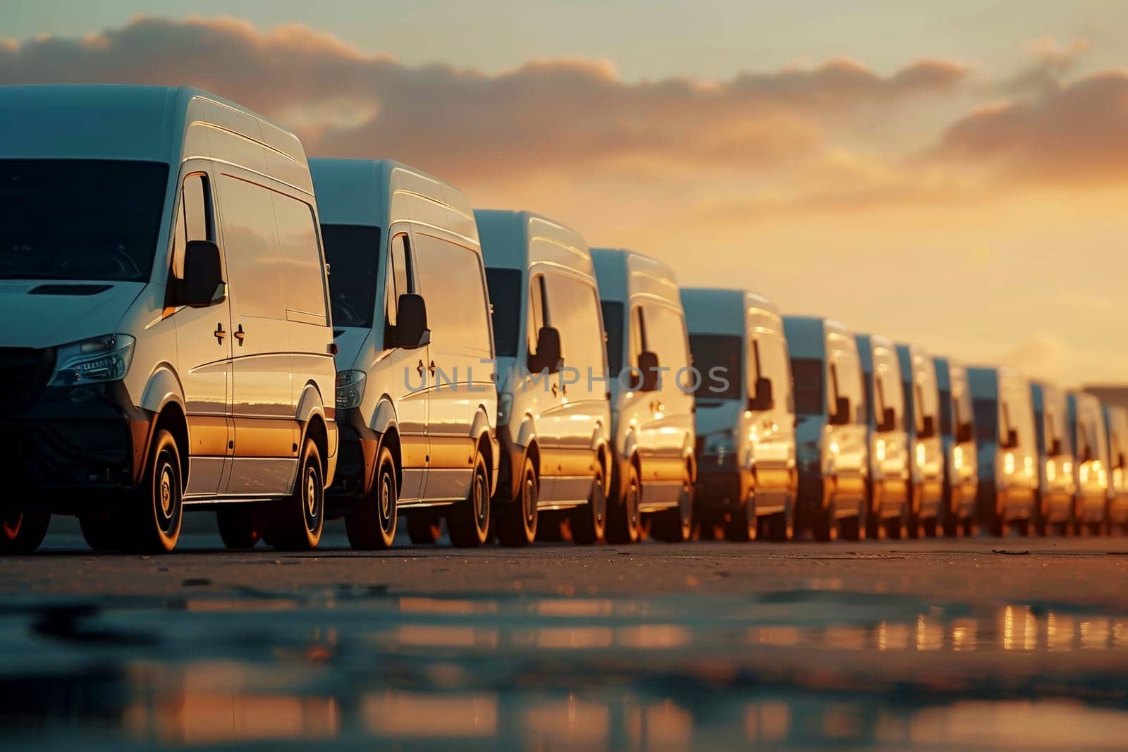 Commercial Delivery Vans Lined Up . Generative AI.