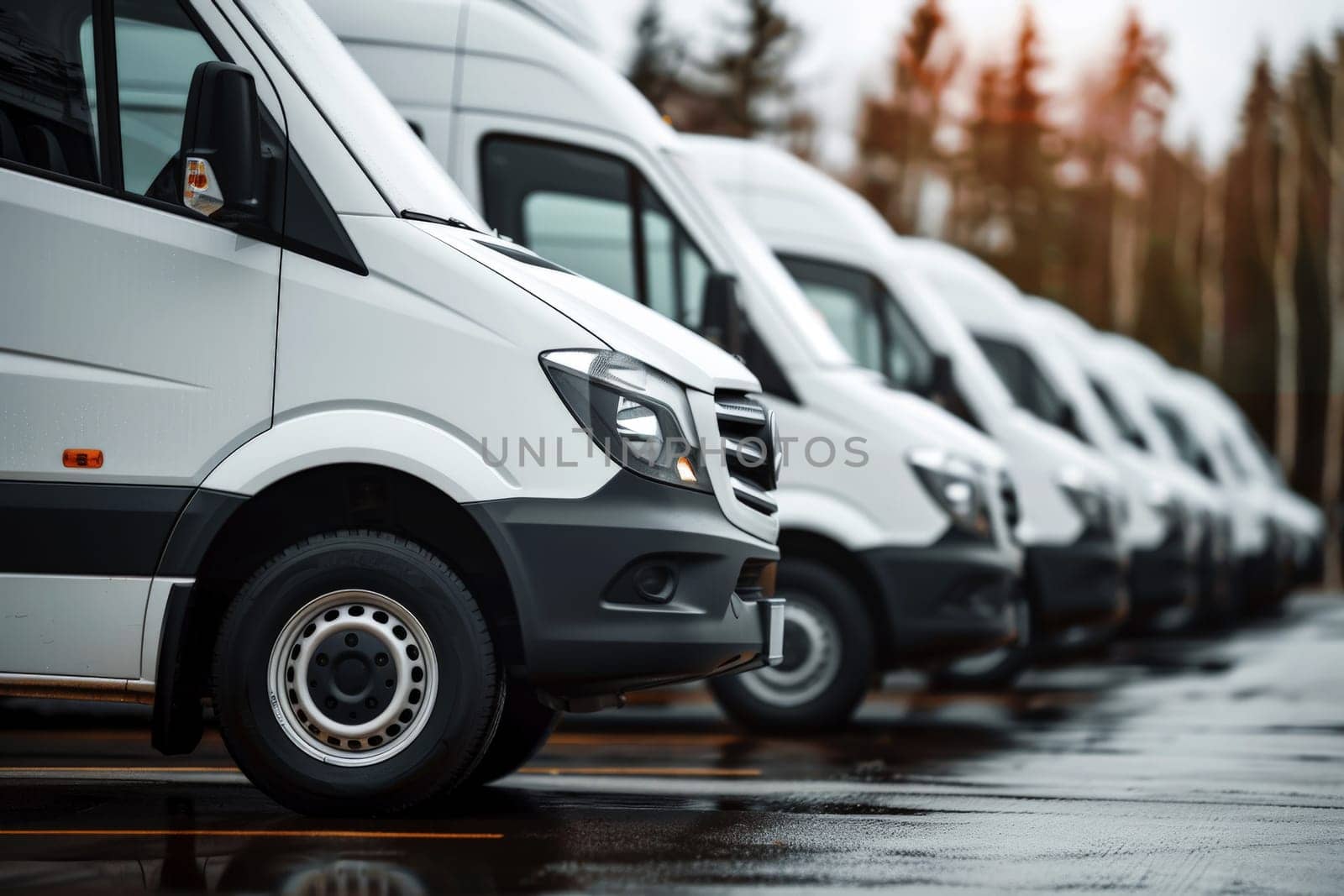 Commercial Delivery Vans Lined Up . Generative AI.