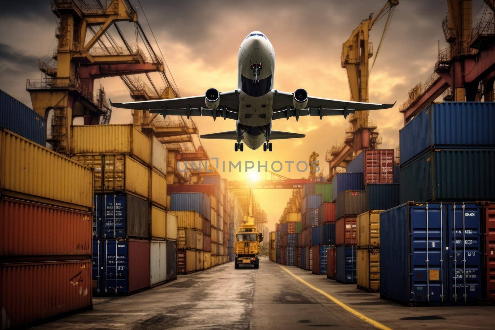 Global business logistics import export and container cargo freight ship, generative AI by matamnad