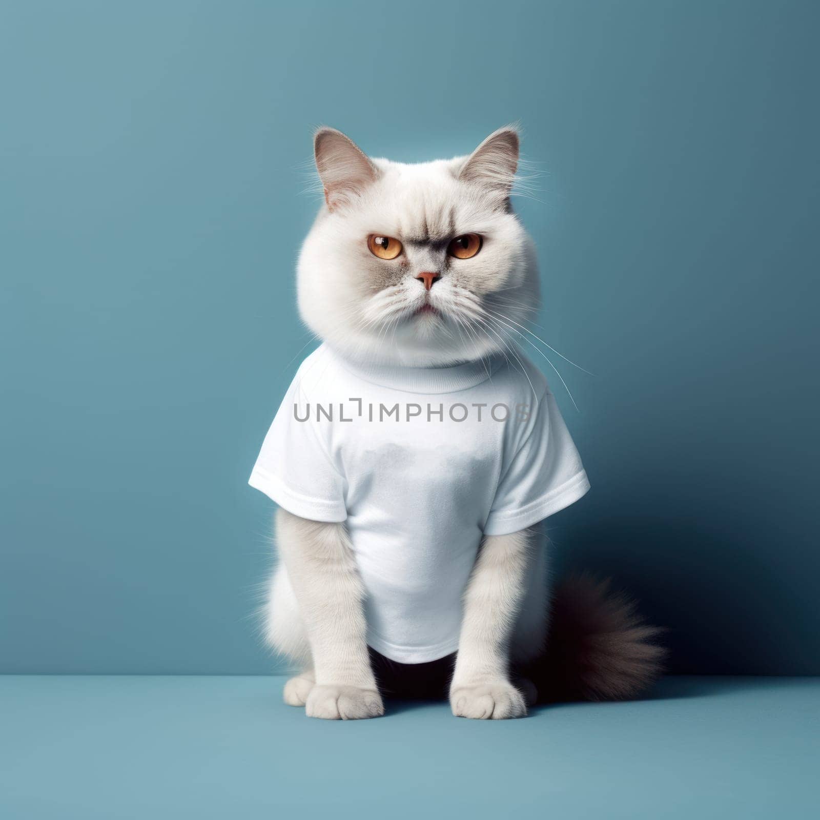 a cat in a white t-shirt for mockup . generative AI.