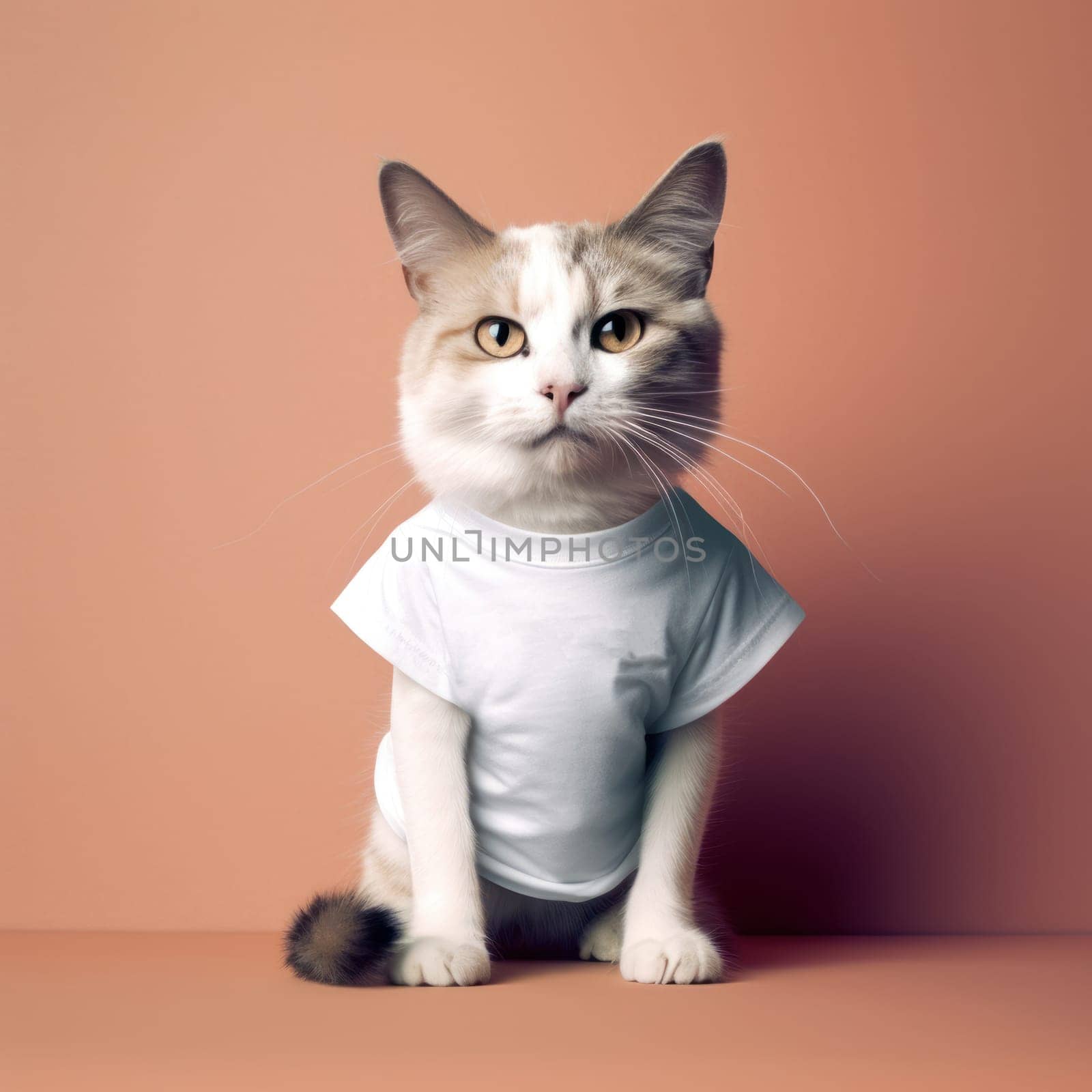 a cat in a white t-shirt for mockup . generative AI by matamnad