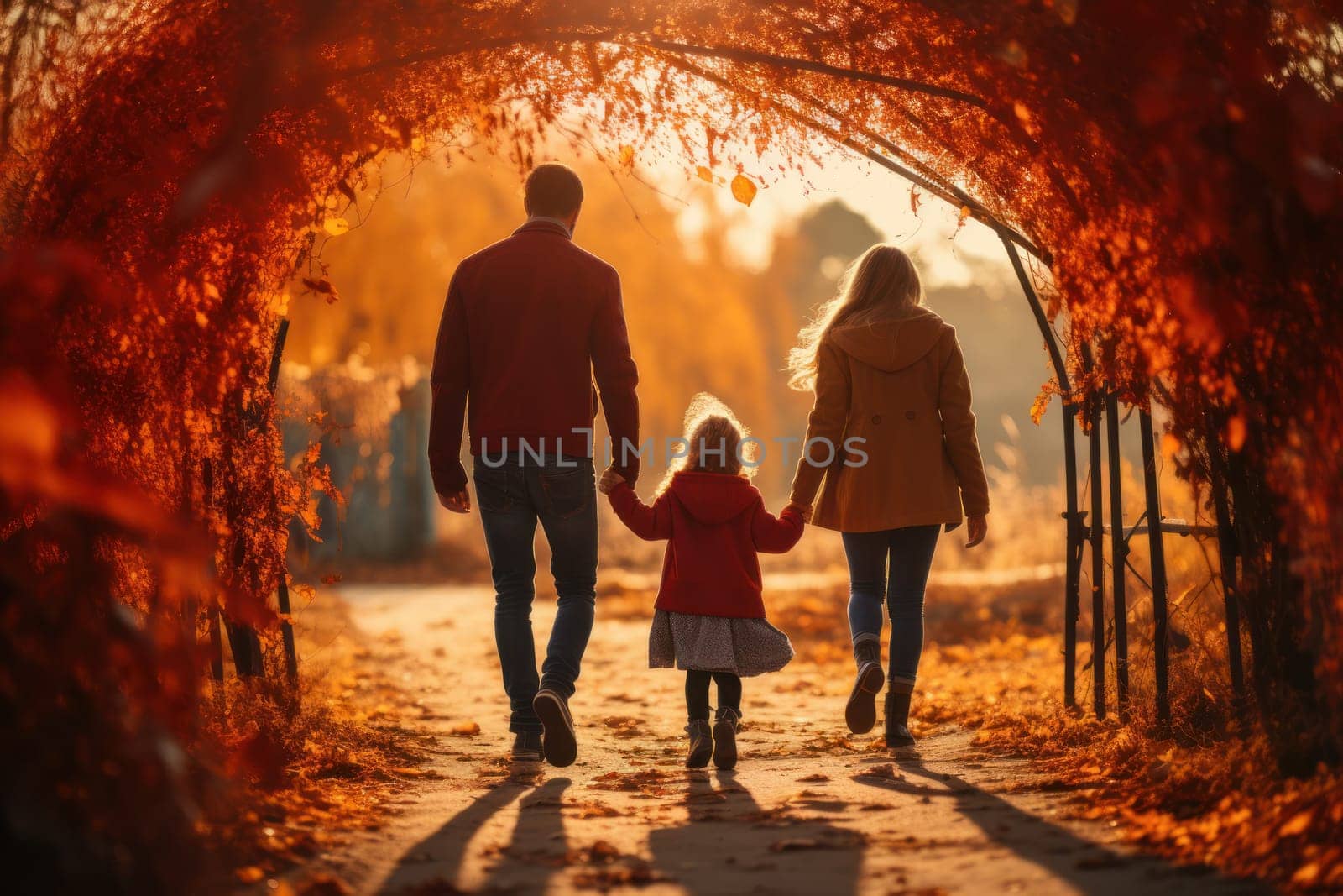 a happy family holding hands at sunset, created with generative AI by matamnad