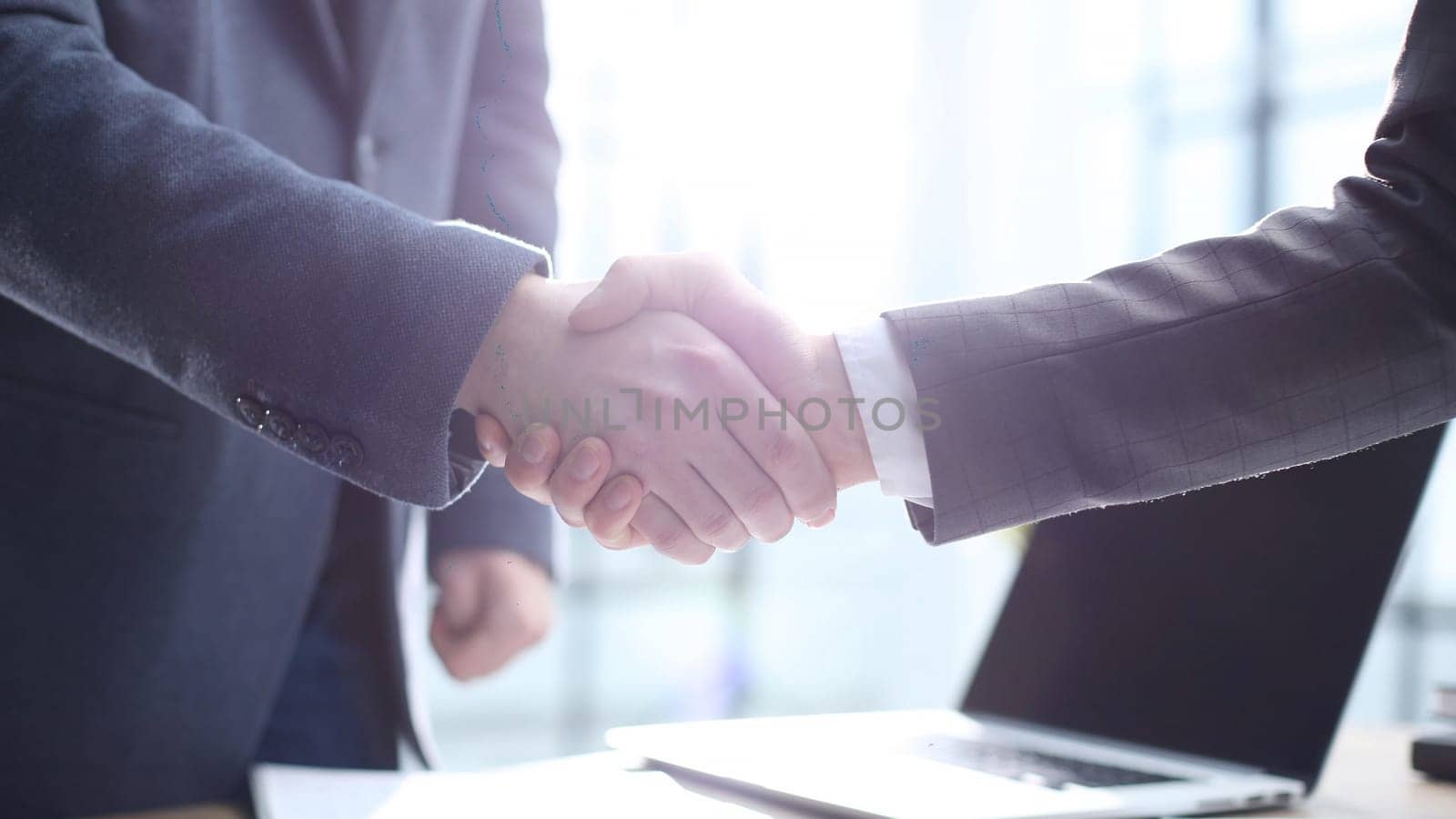 Businessmen shake hands after a successful deal.