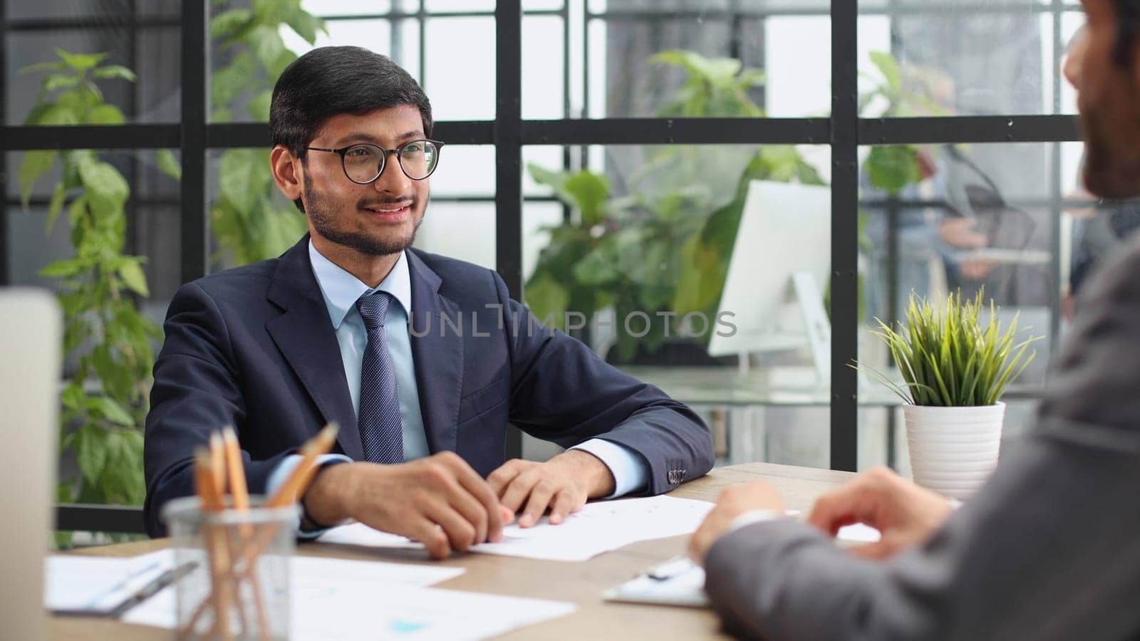 businessman shaking hands in recruiting, teamwork or introduction and welcome at the workplace by Prosto