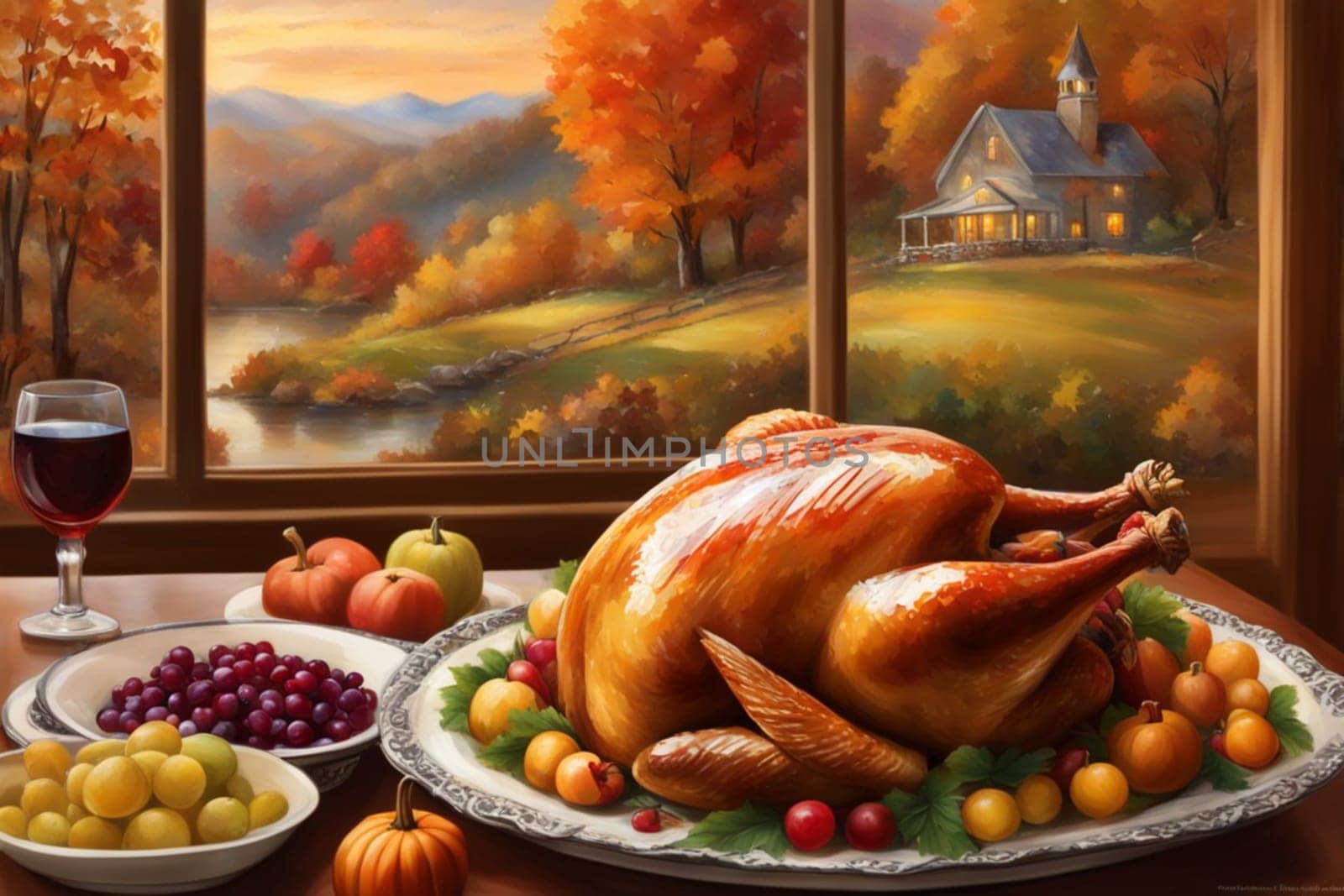loving family enjoy thanksgiving lunch at the table illustration generative ai art
