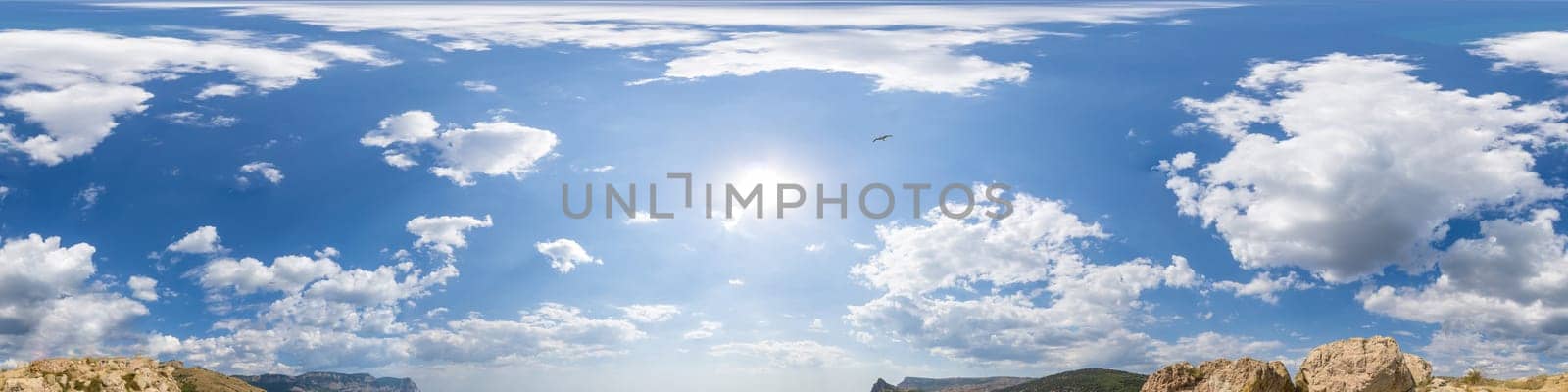 sky panorama with clouds without ground, for easy use in 3D graphics and panorama for composits in aerial and ground spherical panoramas as a sky dome