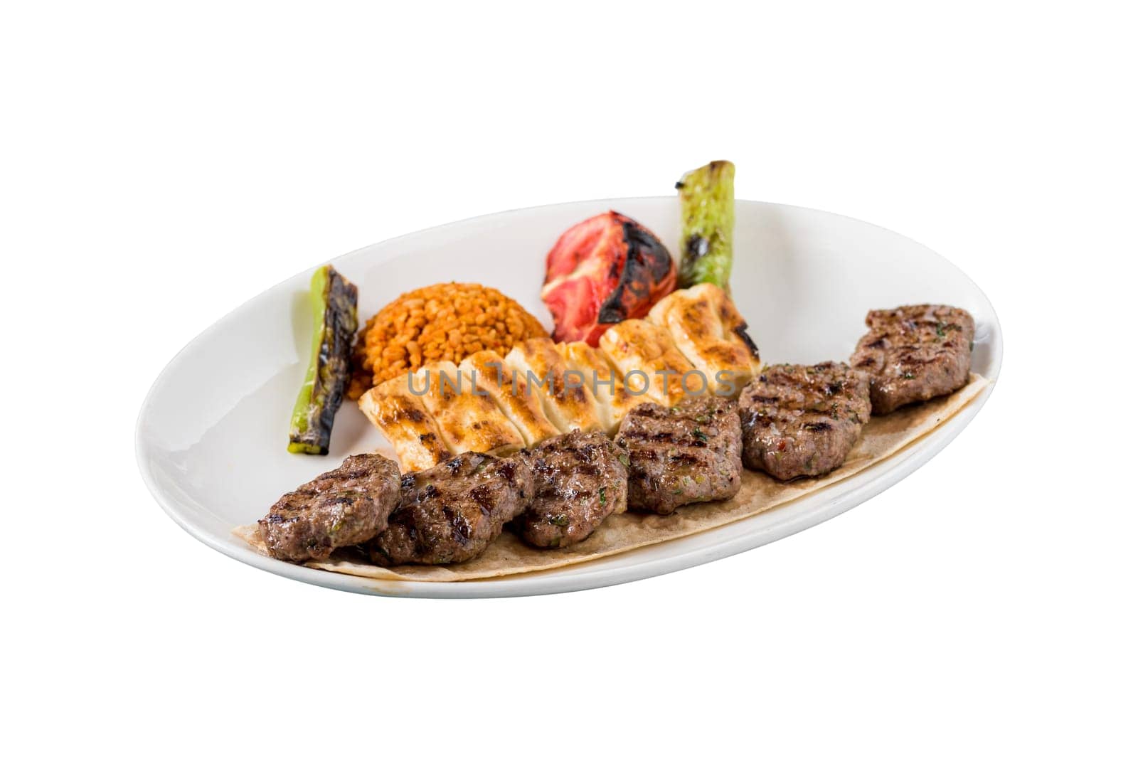 Turkish traditional kofte. Spicy meatballs Kebab or Kebap on white background by Sonat