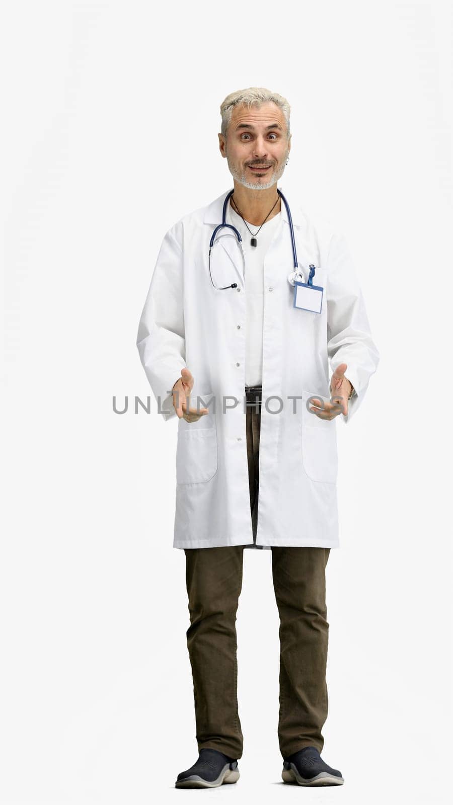 Doctor, full-length, on a white background.