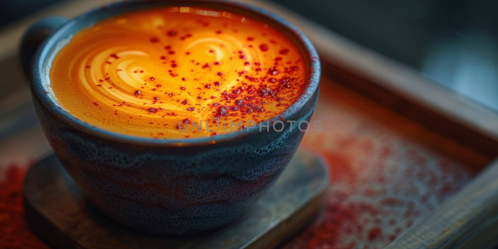 Cups of cappuccino with latte art ,top view,flat lay by Benzoix