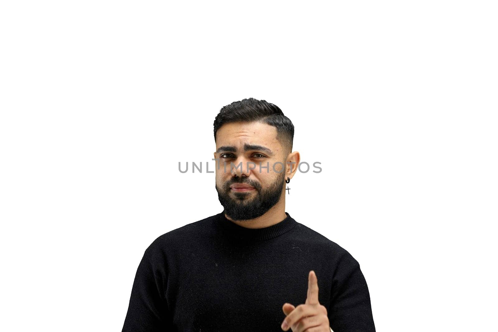 Man, close-up, on a white background.