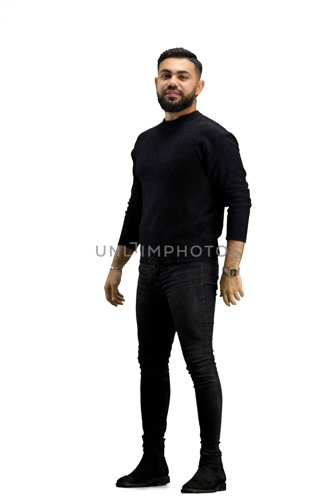 A man, full-length, on a white background.