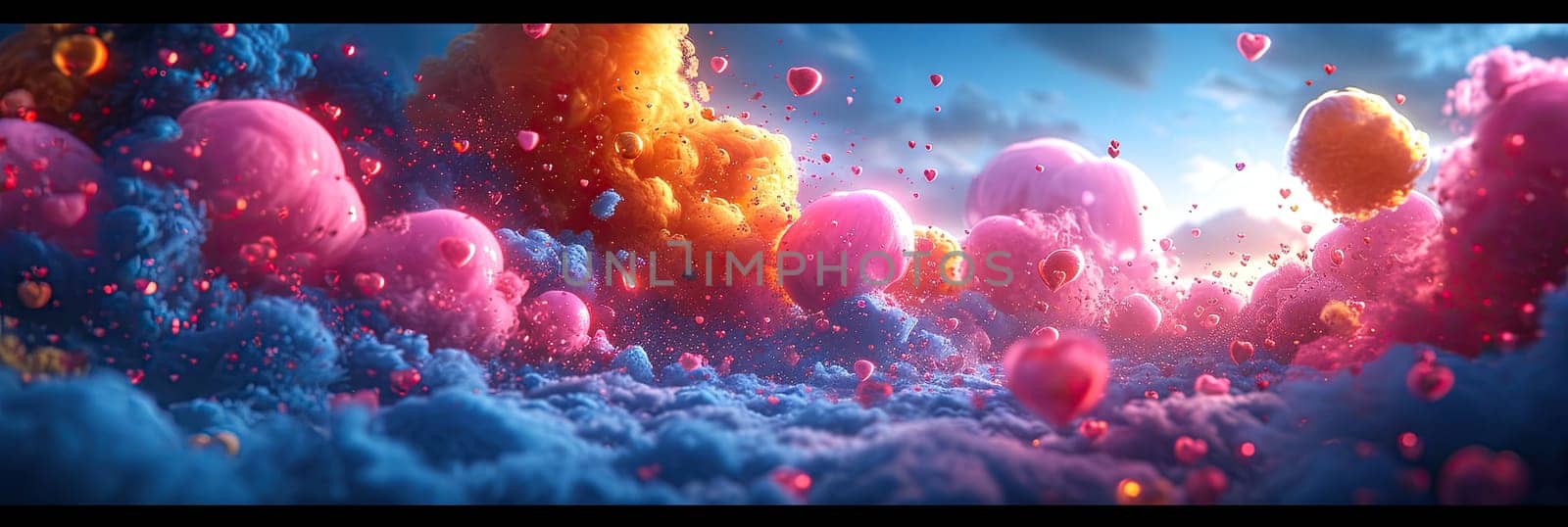 Colorful Balloons Floating in the Air for Valentines Day Celebration. Generative AI. by but_photo
