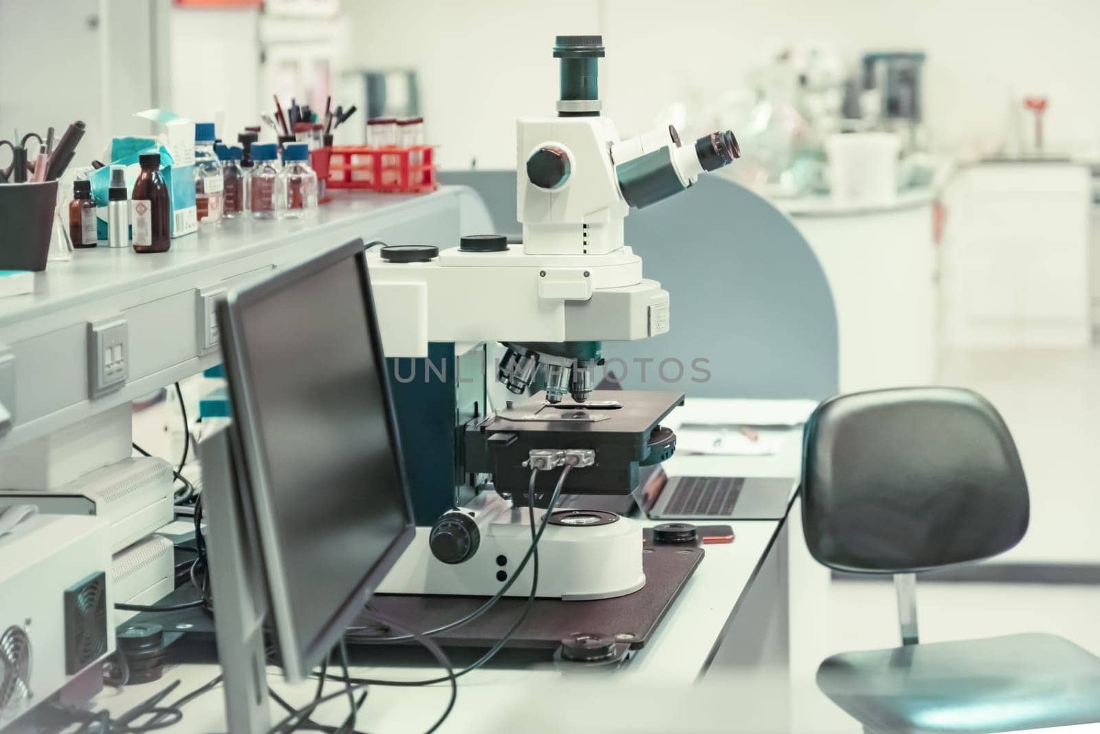 Microscope at a laboratory for developing vaccines against coronavirus