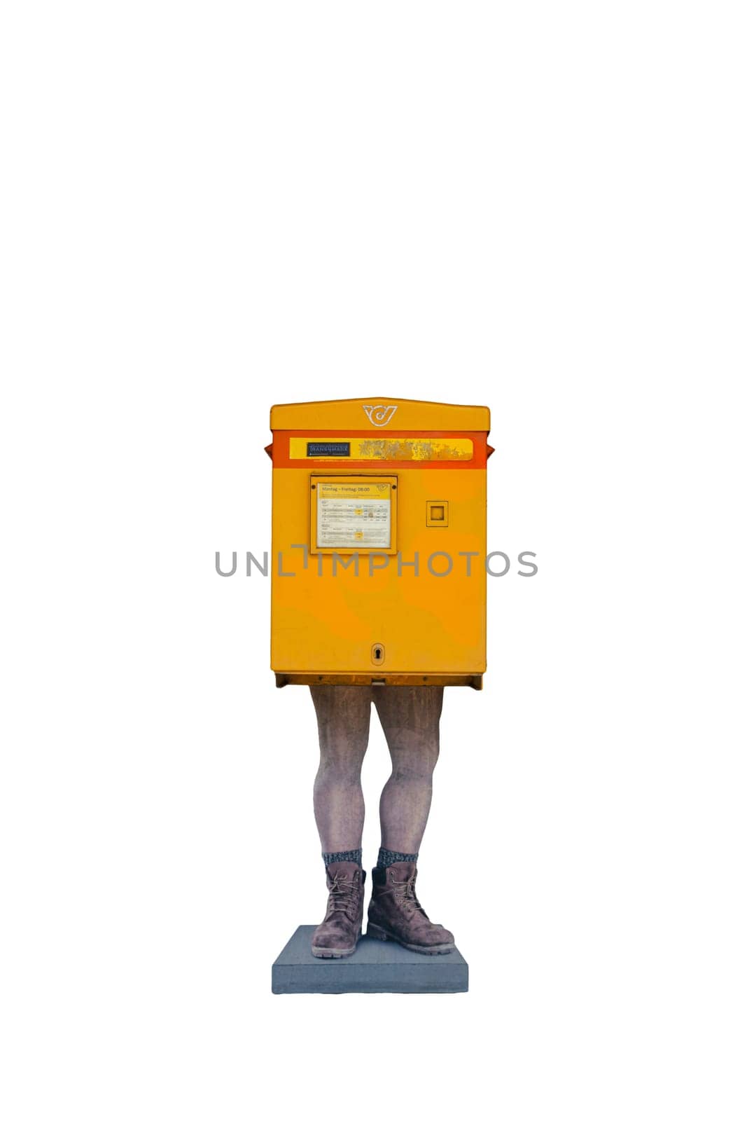 the yellow letterbox of the Austrian post office with a transparent background
