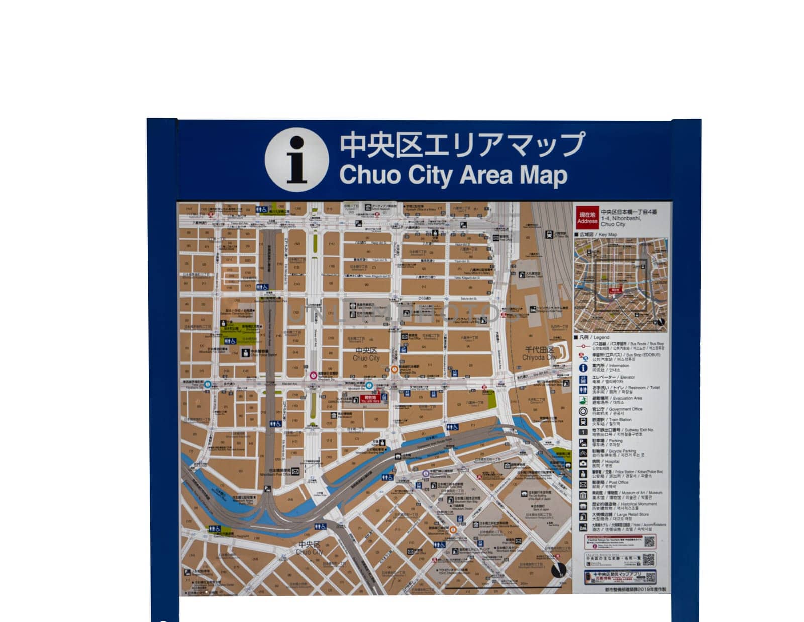 Tokyo, Japan. January 2024. the street map of the Chuo district on a trfansparent background